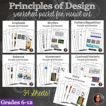 Principles of Design Worksheets & Mini-Lessons Bundle- 39 Handouts