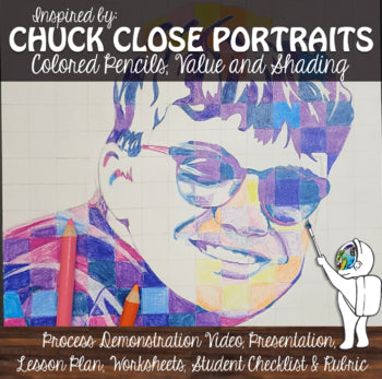Chuck Close Inspired Portraits: Middle School & High School Art Colored Pencils