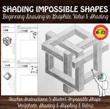 Shading Impossible Shapes, Middle, High School Art Worksheets, Drawing Sub Plan
