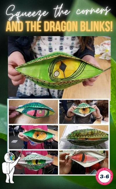 CREATIVE ELEMENTARY AND MIDDLE SCHOOL ART PROJECT USING PAPER FOLDING AND DRAWING SKILLS: ORIGAMI BLINKING DRAGON EYES!