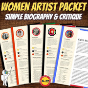 Art History: 26 Famous Artists Biography Sheets with Critique for Middle, High School Art