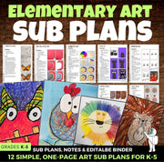 12 Elementary Art Sub Plans Bundle & Binder
