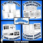 100 pages, Early Finishers Art Activities Worksheets, Bellwork Middle School Art