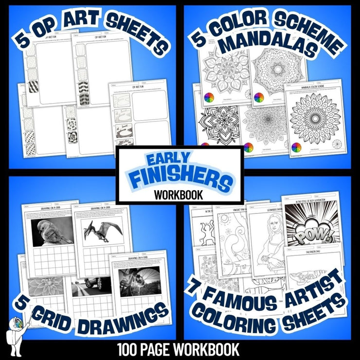 100 pages, Early Finishers Art Activities Worksheets, Bellwork Middle School Art