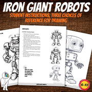 Drawing Iron Giant Robot Worksheet Packet, Art Sub Plan, Middle, High School Art