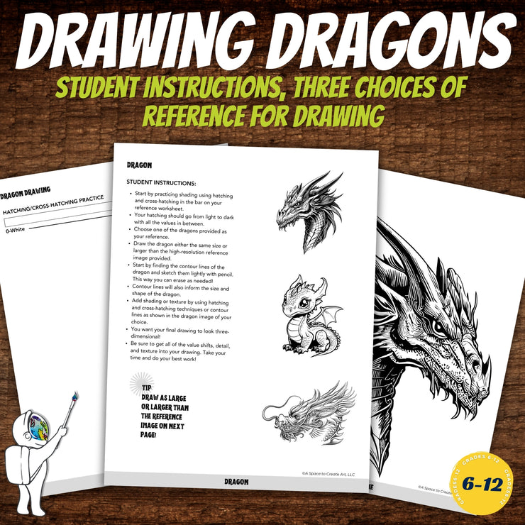 Drawing Dragons Worksheet Packet, Art Sub Plan, Middle or High School Art