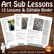 12 Art Sub Lessons with Editable Binder