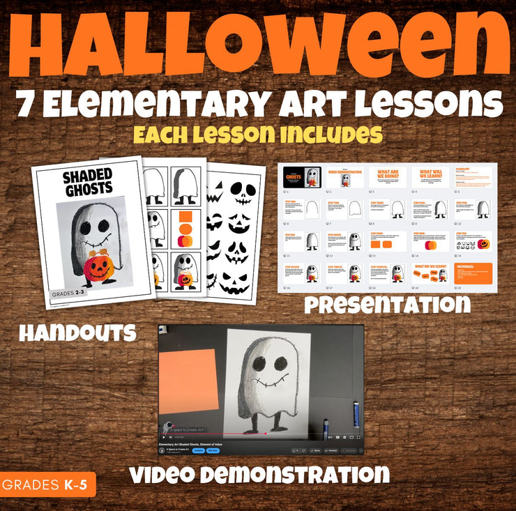 Halloween Art Lessons for Elementary Art - Seven Lesson Bundle