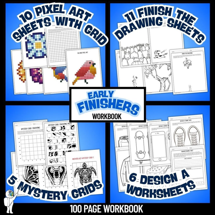 100 pages, Early Finishers Art Activities Worksheets, Bellwork Middle School Art