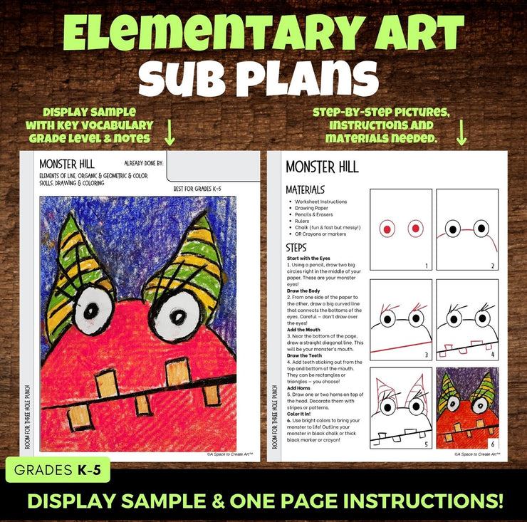12 Elementary Art Sub Plans Bundle & Binder