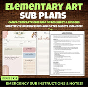 12 Elementary Art Sub Plans Bundle & Binder