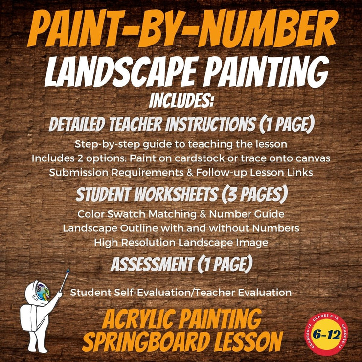 Paint-by-Number Acrylic Landscape Packet, Middle School Art or High School Art