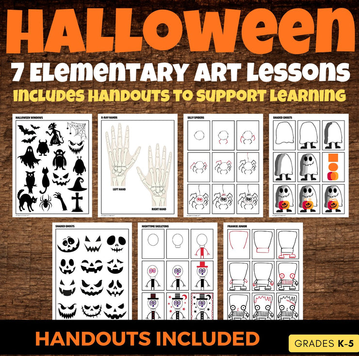 Halloween Art Lessons for Elementary Art - Seven Lesson Bundle