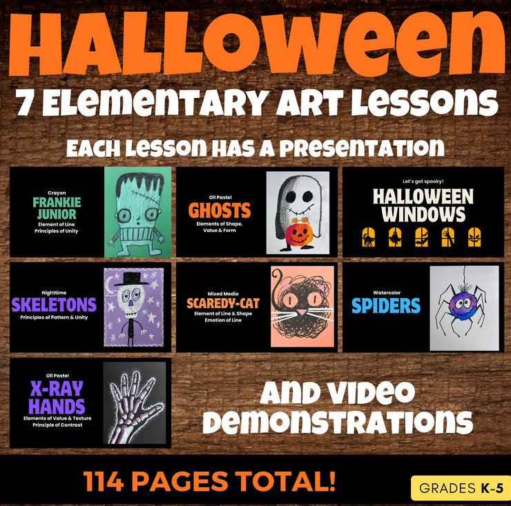 Halloween Art Lessons for Elementary Art - Seven Lesson Bundle