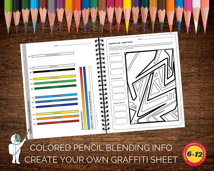Graffiti Workbook, Colored Pencil Blending & Names, Middle School Art Lesson