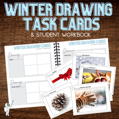 Winter Drawing Task Cards for Middle School Art or High School Art, Homeschool art