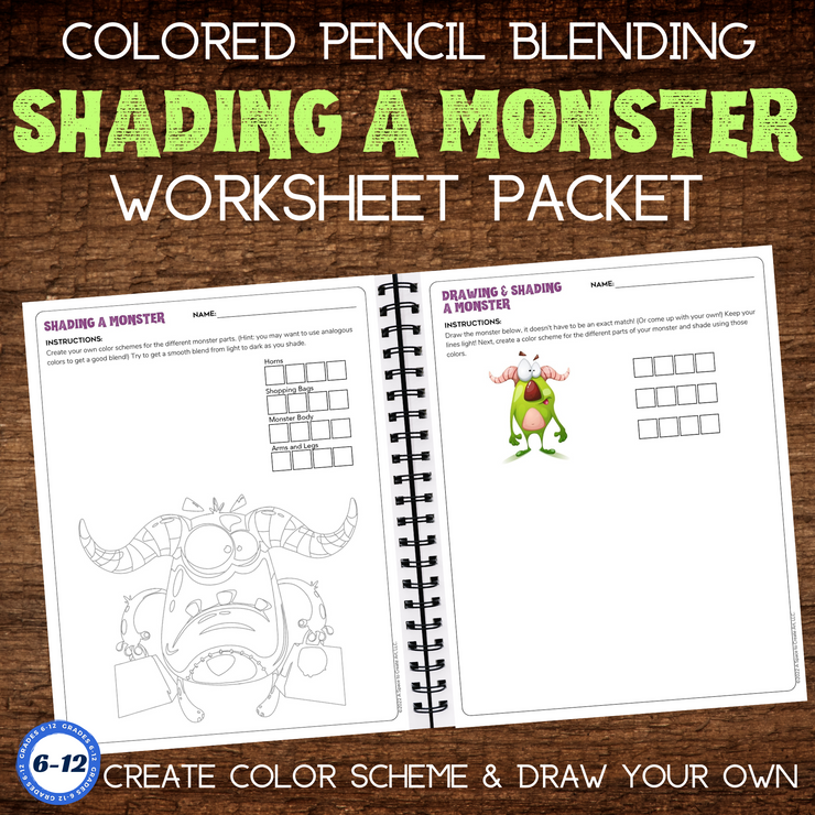 Shade a Monster, Colored Pencil Blending Practice for Middle School Art