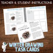 Winter Drawing Task Cards for Middle School Art or High School Art, Homeschool art