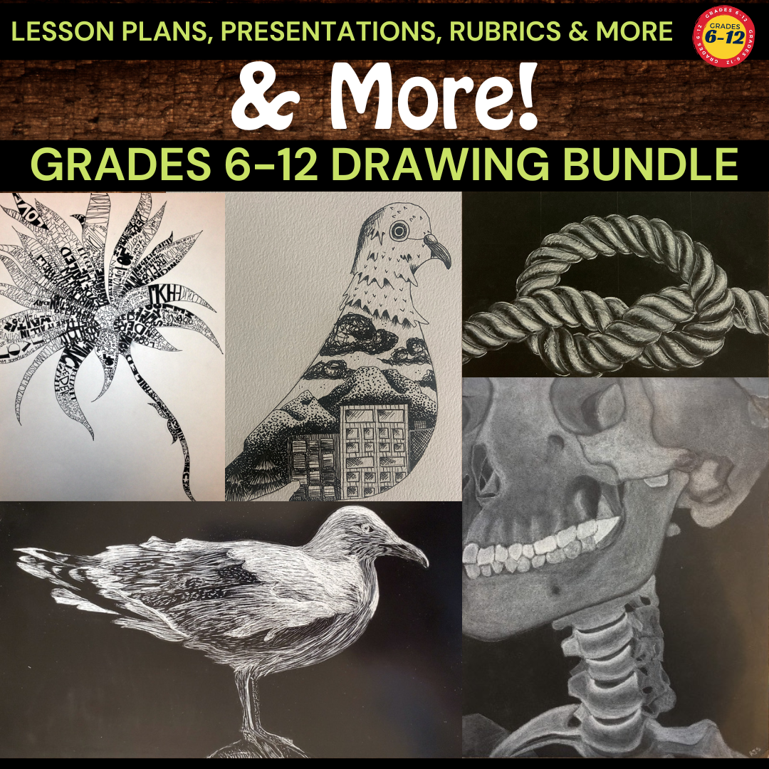 22 Fun Drawing Lesson Bundle, Middle School & High School Visual Art B ...