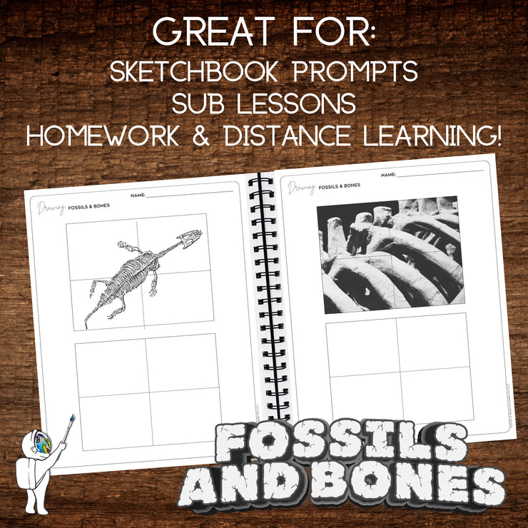 Fossil & Bones Art Worksheets - Visual Art Student Drawing Workbook