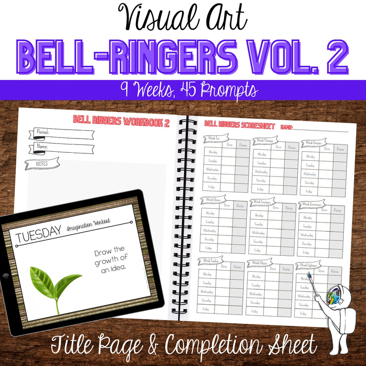 Visual Art Bell-Ringers, 4 Sets of Slides & Workbook, 36 weeks of Art Bellwork