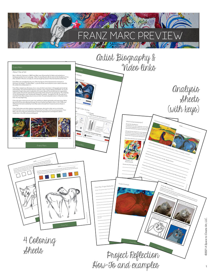 Franz Marc Art History Workbook - Biography, Activities, Analysis and Project