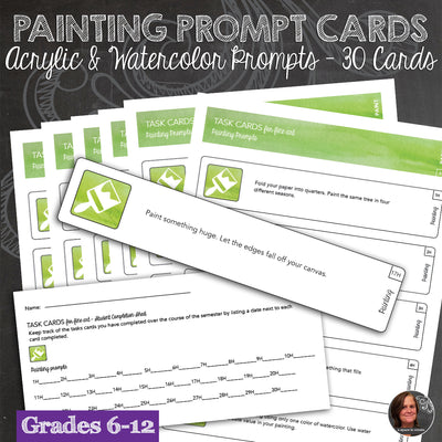 30 Painting Prompt Task Cards for Acrylic & Watercolor with Completion Sheet