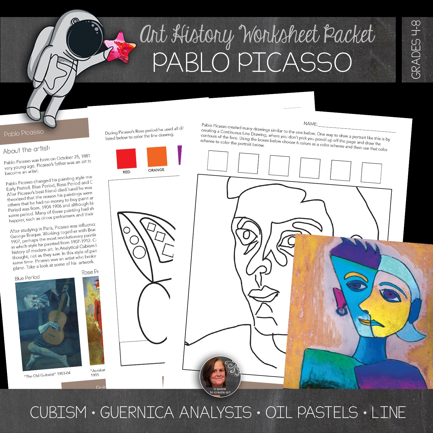 Picasso Drawing Task Pablo Picasso Workbook & Art Activities -Biography Art Unit - Art Hist ...