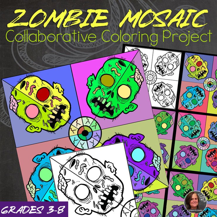 Zombie Collaborative Coloring Mosaic