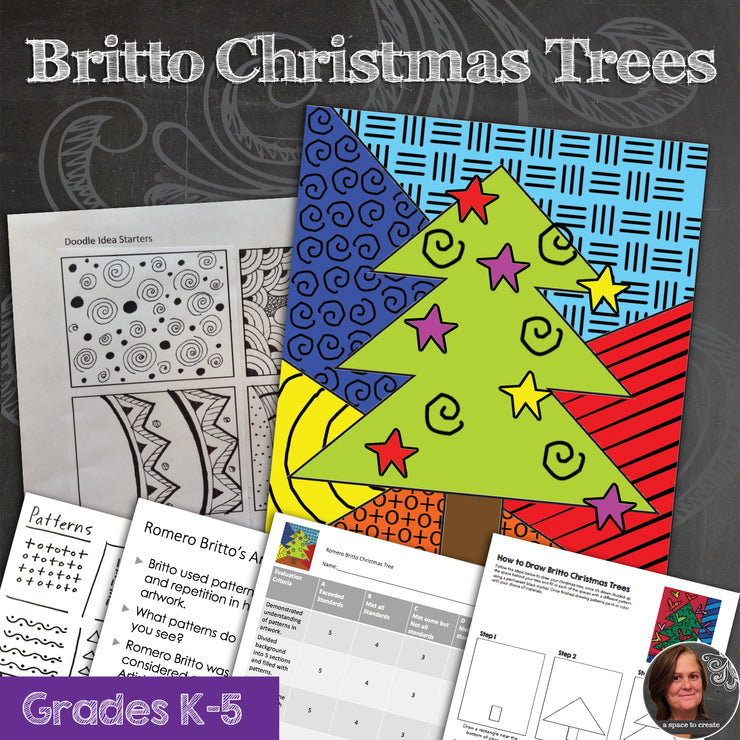 Christmas Art Activity - Britto Christmas Trees - Pattern Christmas Trees