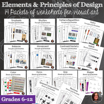 Elements and Principles of Art Worksheets for Middle/High School Art -110+ Pages