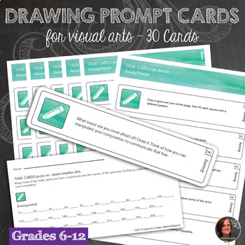 30 Drawing Prompt Task Cards with Completion Sheet