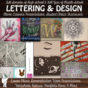 Introduction to Lettering, Ink and Design - Semester Visual Art Lesson Bundle