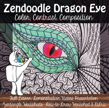Zendoodle Dragon Eyes - Middle School Art Lesson - Colored Pencil Art Lesson
