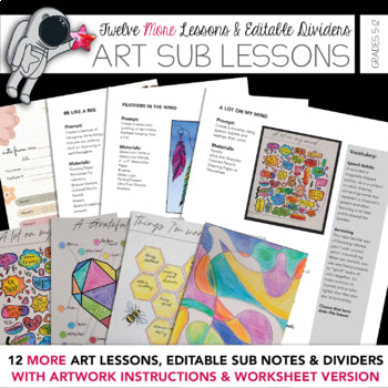 12 More Sub Lessons: Artwork Instructions & Worksheets: Editable Sub Notes